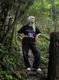 DAXUEN black abstract blurred lines graphic t-shirt — model photo