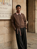 DAXUEN Men's bomber jacket with abstract embroidery and contrast collar — model photo
