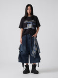 DAXUEN black oversized abstract brushstroke graphic tee — model photo