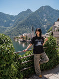 DAXUEN black oversized abstract brushstroke graphic tee — model photo