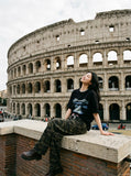 DAXUEN black oversized abstract brushstroke graphic tee — model photo