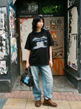 DAXUEN black oversized abstract brushstroke graphic tee — model photo