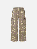 DAXUEN greenish-beige abstract camouflage wide-leg cargo pants