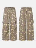 DAXUEN greenish-beige abstract camouflage wide-leg cargo pants