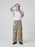 DAXUEN greenish-beige abstract camouflage wide-leg cargo pants — model photo