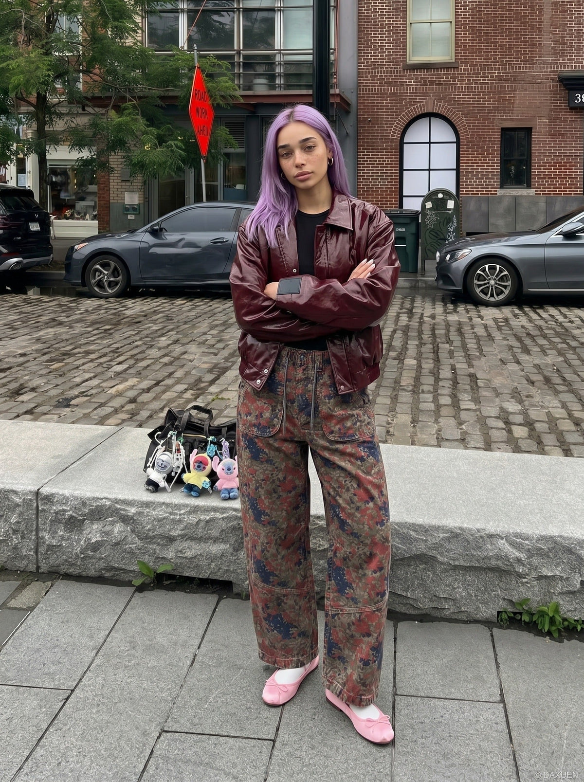 DAXUEN Loose-fitting wide-leg camouflage trousers — model photo