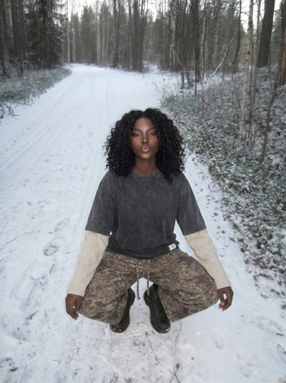 DAXUEN Loose-fitting wide-leg camouflage trousers — model photo