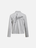 DAXUEN heather grey abstract clef and star graphic long sleeve polo