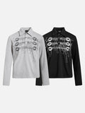 DAXUEN heather grey abstract clef and star graphic long sleeve polo
