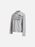 DAXUEN heather grey abstract clef and star graphic long sleeve polo