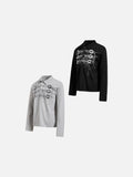 DAXUEN heather grey abstract clef and star graphic long sleeve polo
