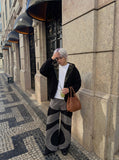 DAXUEN Wide-leg color-block pants with abstract pattern — model photo