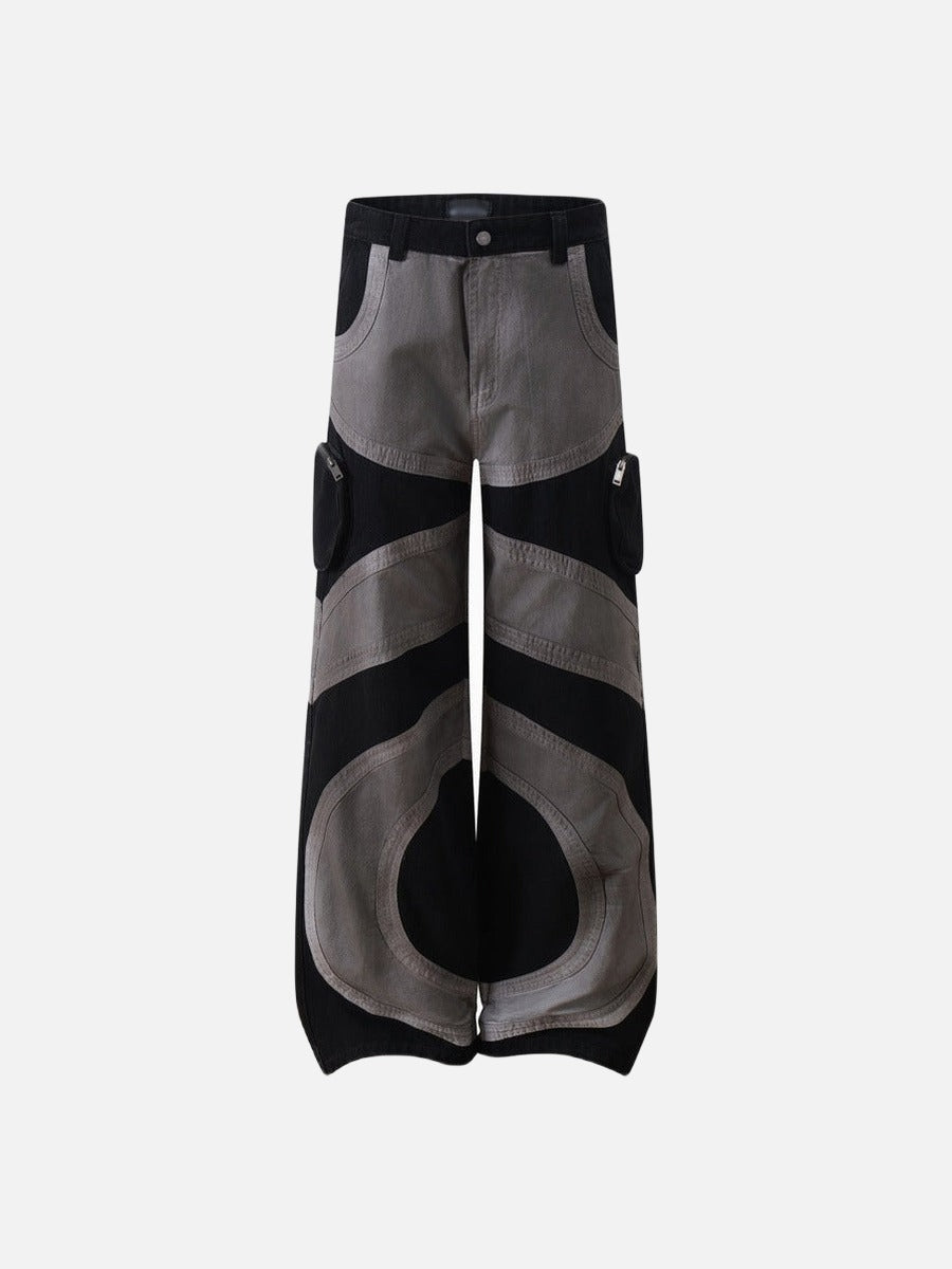 DAXUEN Wide-leg color-block pants with abstract pattern