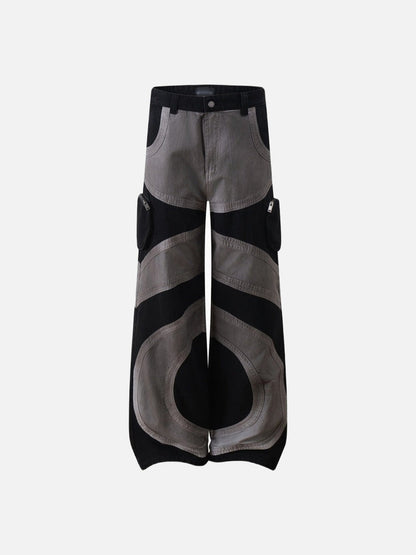 DAXUEN Wide-leg color-block pants with abstract pattern