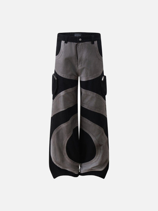 DAXUEN Wide-leg color-block pants with abstract pattern