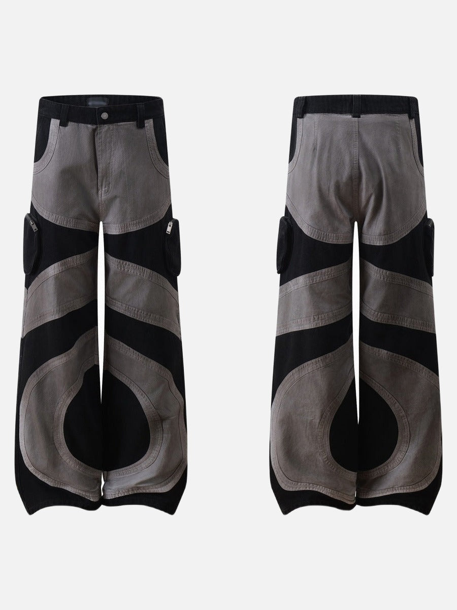 DAXUEN Wide-leg color-block pants with abstract pattern