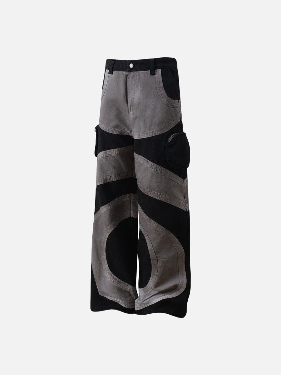 DAXUEN Wide-leg color-block pants with abstract pattern