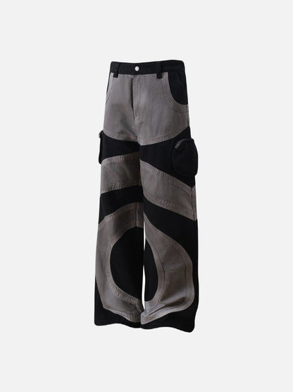 DAXUEN Wide-leg color-block pants with abstract pattern