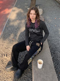 DAXUEN dark grey striped abstract graphic long-sleeve t-shirt — model photo