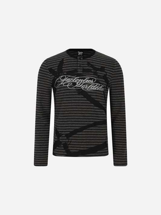 DAXUEN dark grey and black striped abstract graphic long-sleeve t-shirt