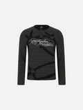 DAXUEN dark grey and black striped abstract graphic long-sleeve t-shirt
