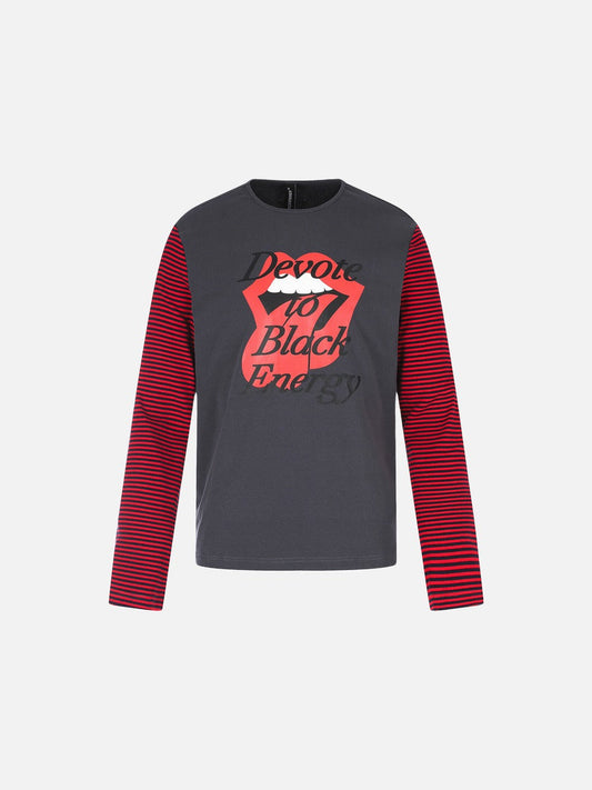 DAXUEN dark grey striped abstract graphic long-sleeve t-shirt