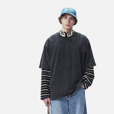 DAXUEN dark charcoal oversized abstract drip print tee
