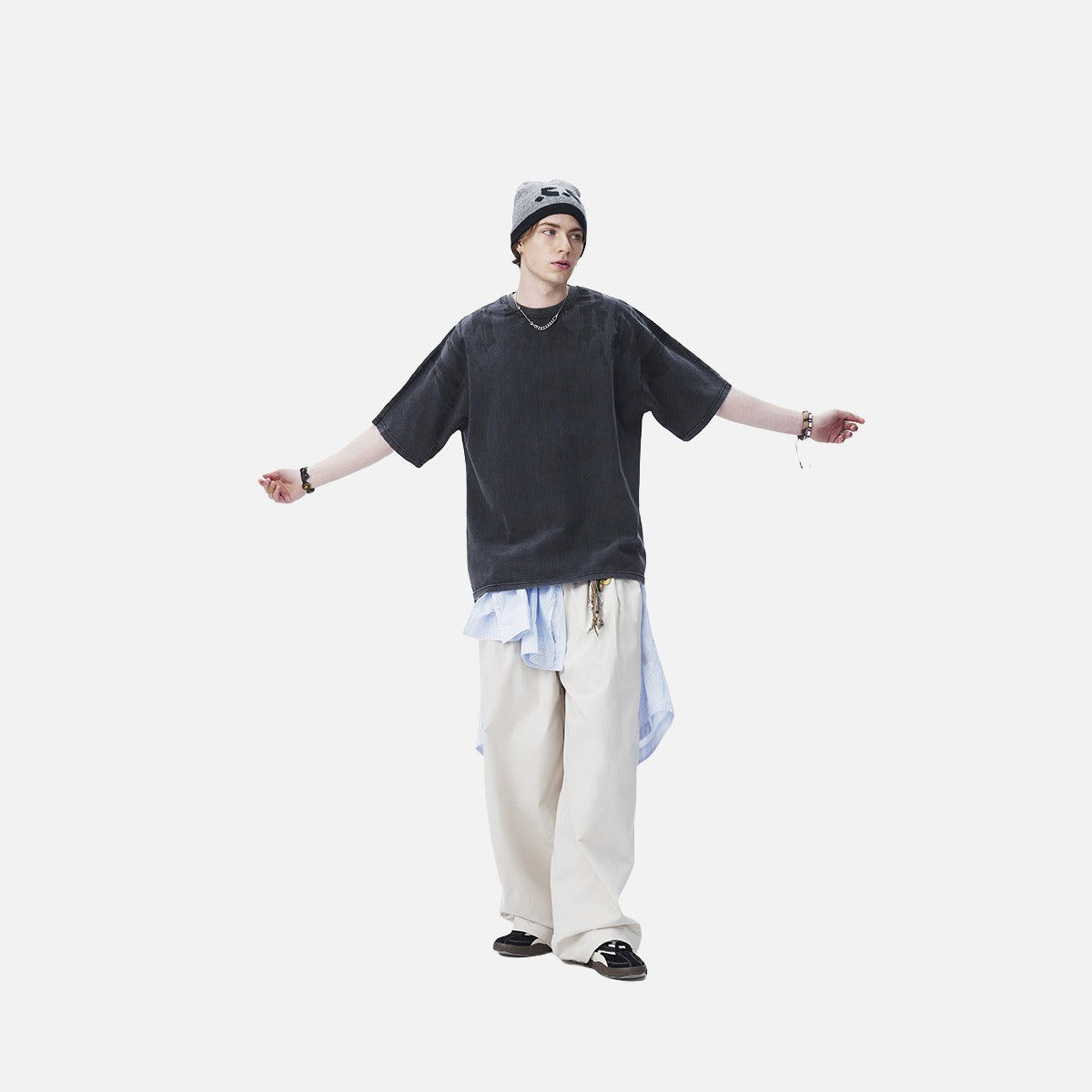 DAXUEN dark charcoal oversized abstract drip print tee