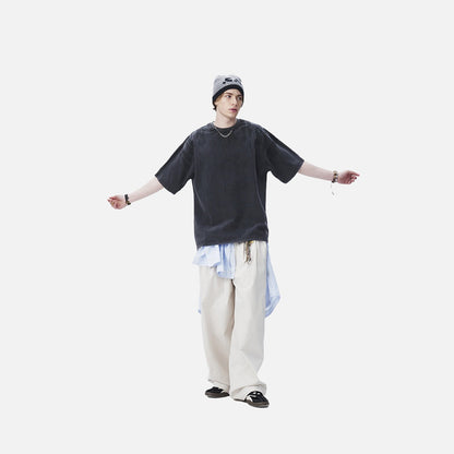 DAXUEN dark charcoal oversized abstract drip print tee