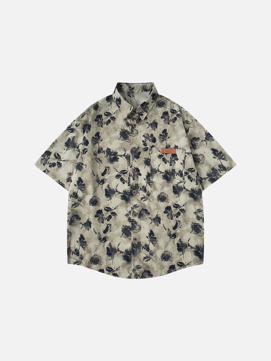 DAXUEN Men's short-sleeve button-up shirt with floral print