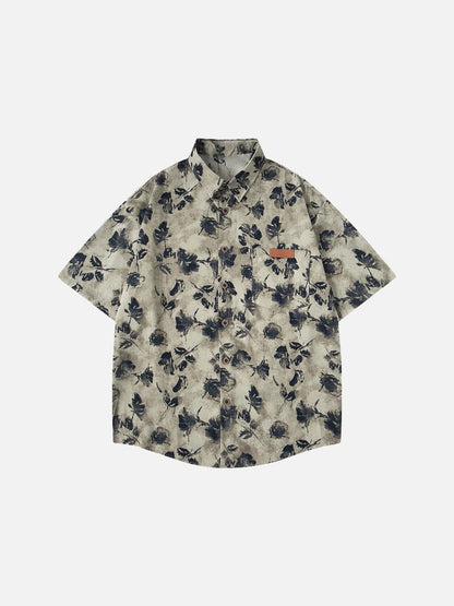 DAXUEN Men's short-sleeve button-up shirt with floral print