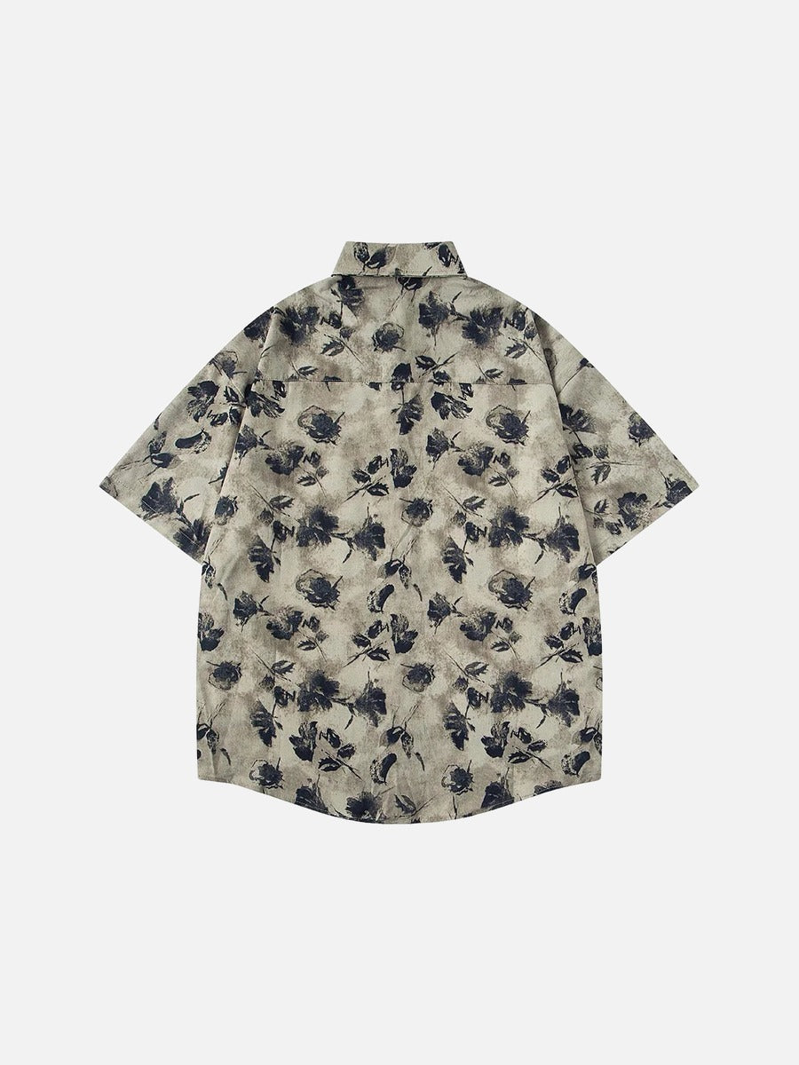 DAXUEN Men's short-sleeve button-up shirt with floral print