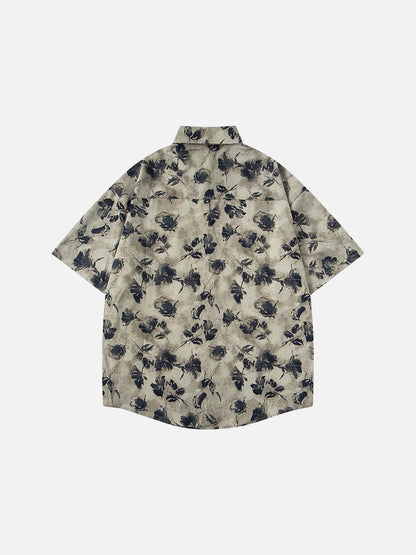 DAXUEN Men's short-sleeve button-up shirt with floral print