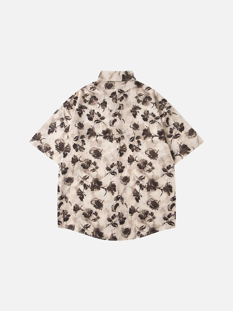 DAXUEN Men's short-sleeve button-up shirt with floral print