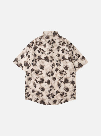 DAXUEN Men's short-sleeve button-up shirt with floral print