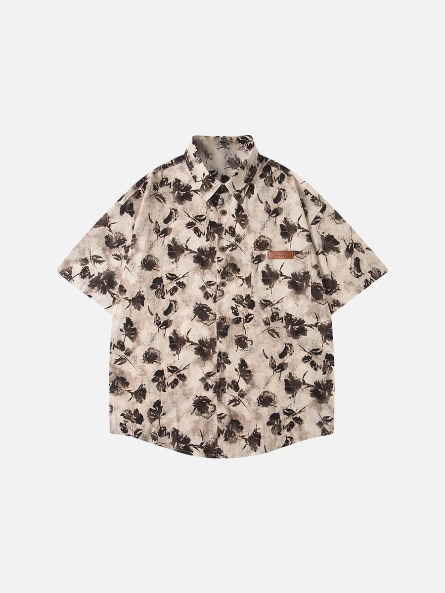 DAXUEN Men's short-sleeve button-up shirt with floral print