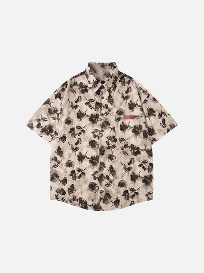 DAXUEN Men's short-sleeve button-up shirt with floral print