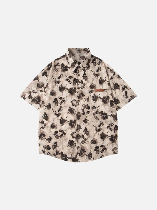 DAXUEN Men's short-sleeve button-up shirt with floral print