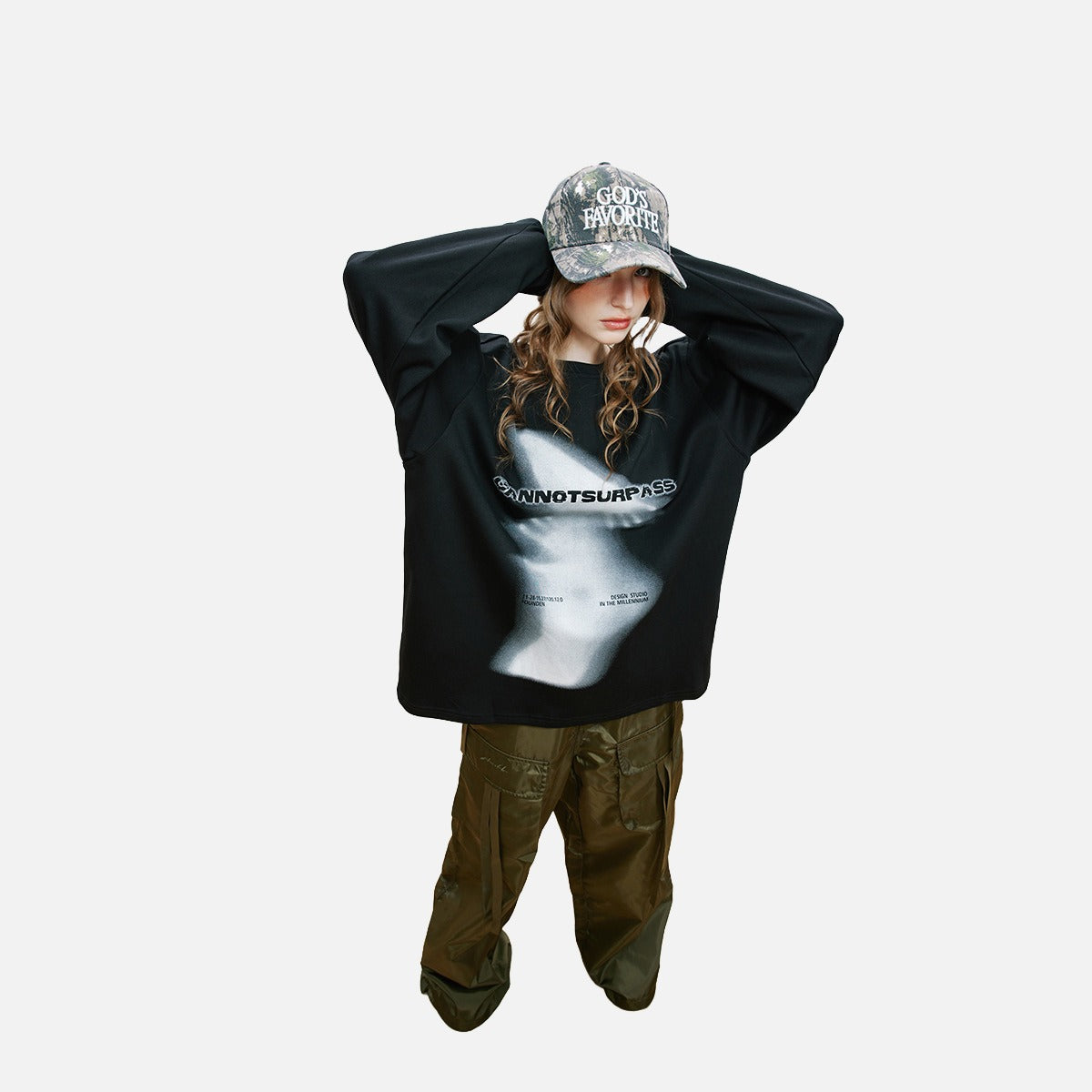 DAXUEN black oversized abstract ghostly graphic top