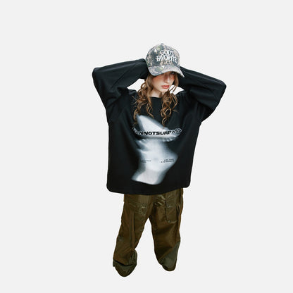 DAXUEN black oversized abstract ghostly graphic top