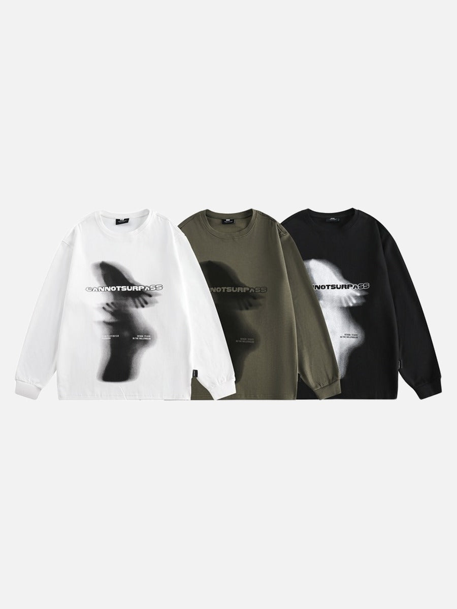 DAXUEN black oversized abstract ghostly graphic top