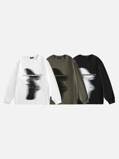 DAXUEN black oversized abstract ghostly graphic top