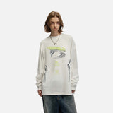 DAXUEN Abstract graphic long sleeve crew-neck top — model photo