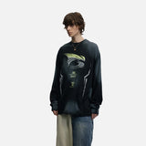 DAXUEN Abstract graphic long sleeve crew-neck top — model photo