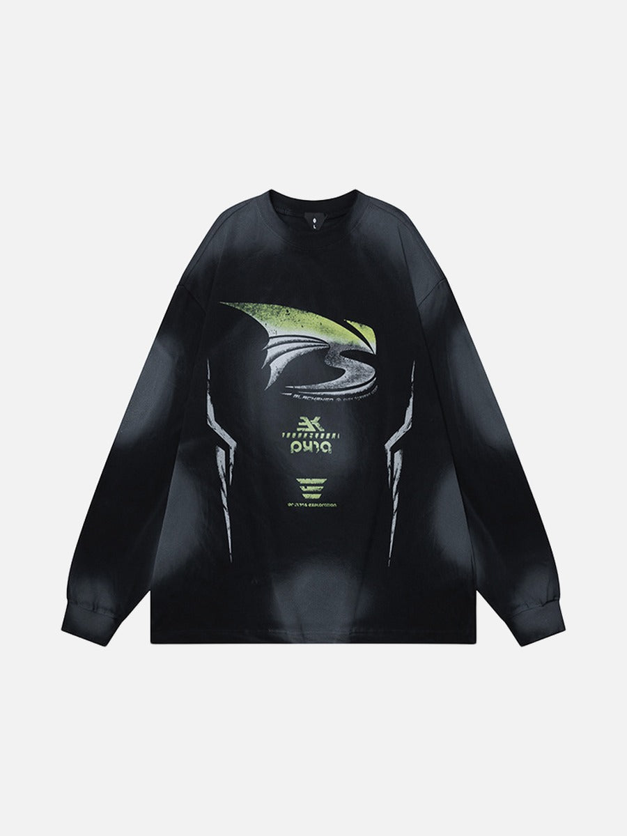 DAXUEN Abstract graphic long sleeve crew-neck top