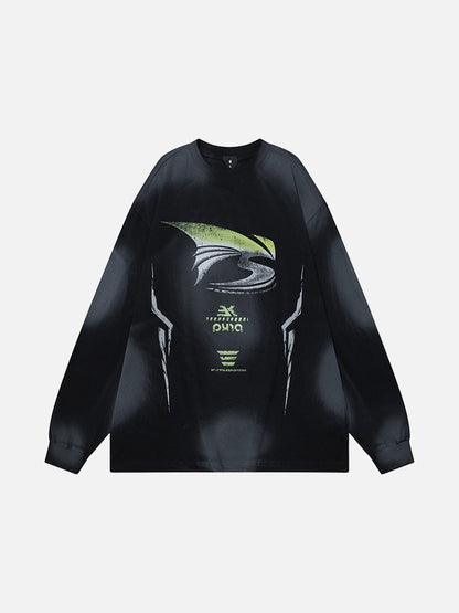 DAXUEN Abstract graphic long sleeve crew-neck top