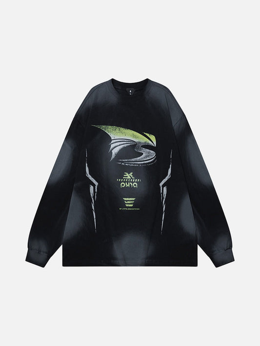 DAXUEN Abstract graphic long sleeve crew-neck top