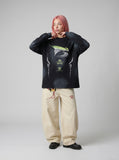 DAXUEN Abstract graphic long sleeve crew-neck top — model photo