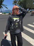 DAXUEN Abstract graphic long sleeve crew-neck top — model photo