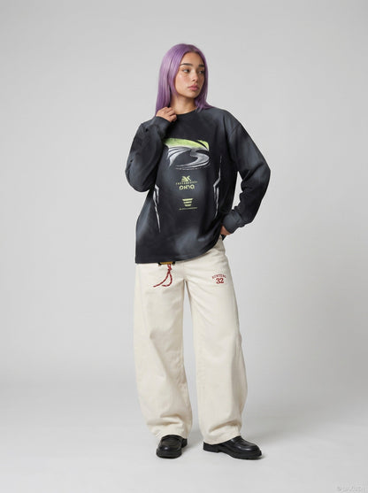 DAXUEN Abstract graphic long sleeve crew-neck top — model photo